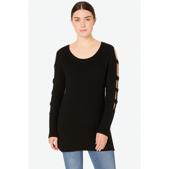 Almost Famous Juniors Ladder-Sleeve Sweater Black Size XS Crave Fame - Picture 1 of 4